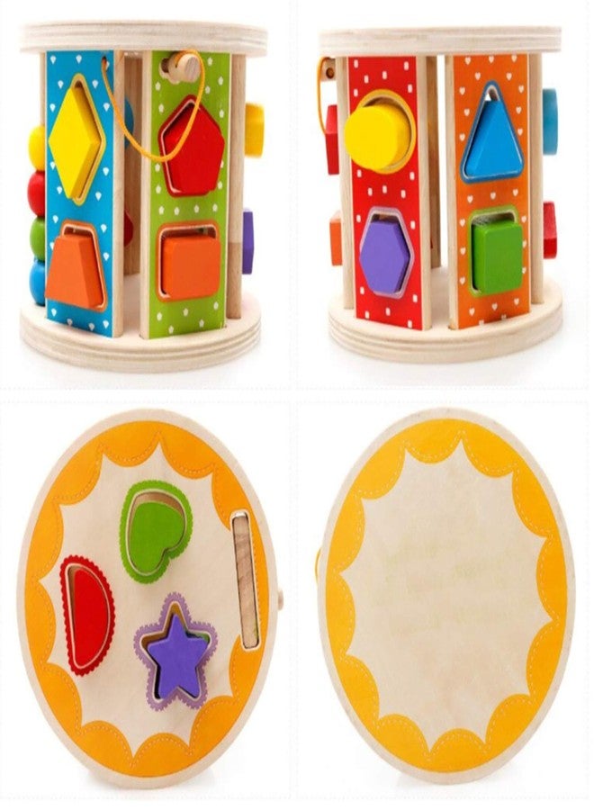 Magicwand® Wooden Colorful Activity Wooden Drum with String & Pcs Geometric Shapes【2 Yrs & Up】【Pack of 1】【Multi-Colored】 - Image 4